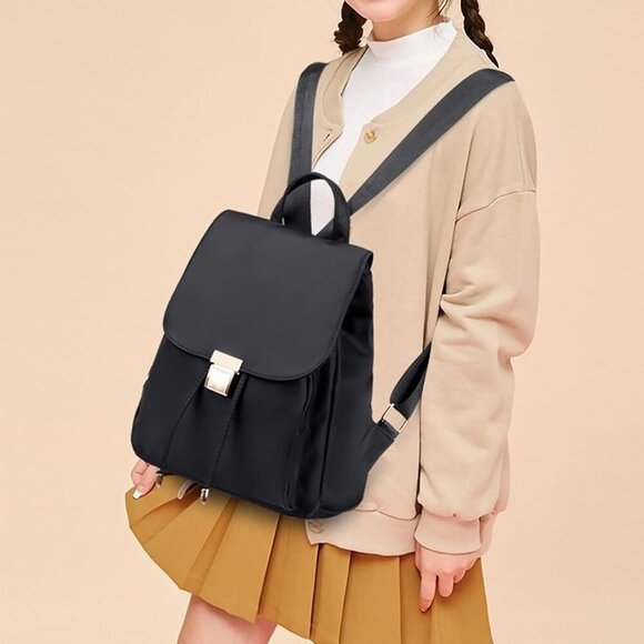 Mini Nylon Backpack for Women Lightweight Travel Purse Black Small Trendy Bag - Picture 4 of 7